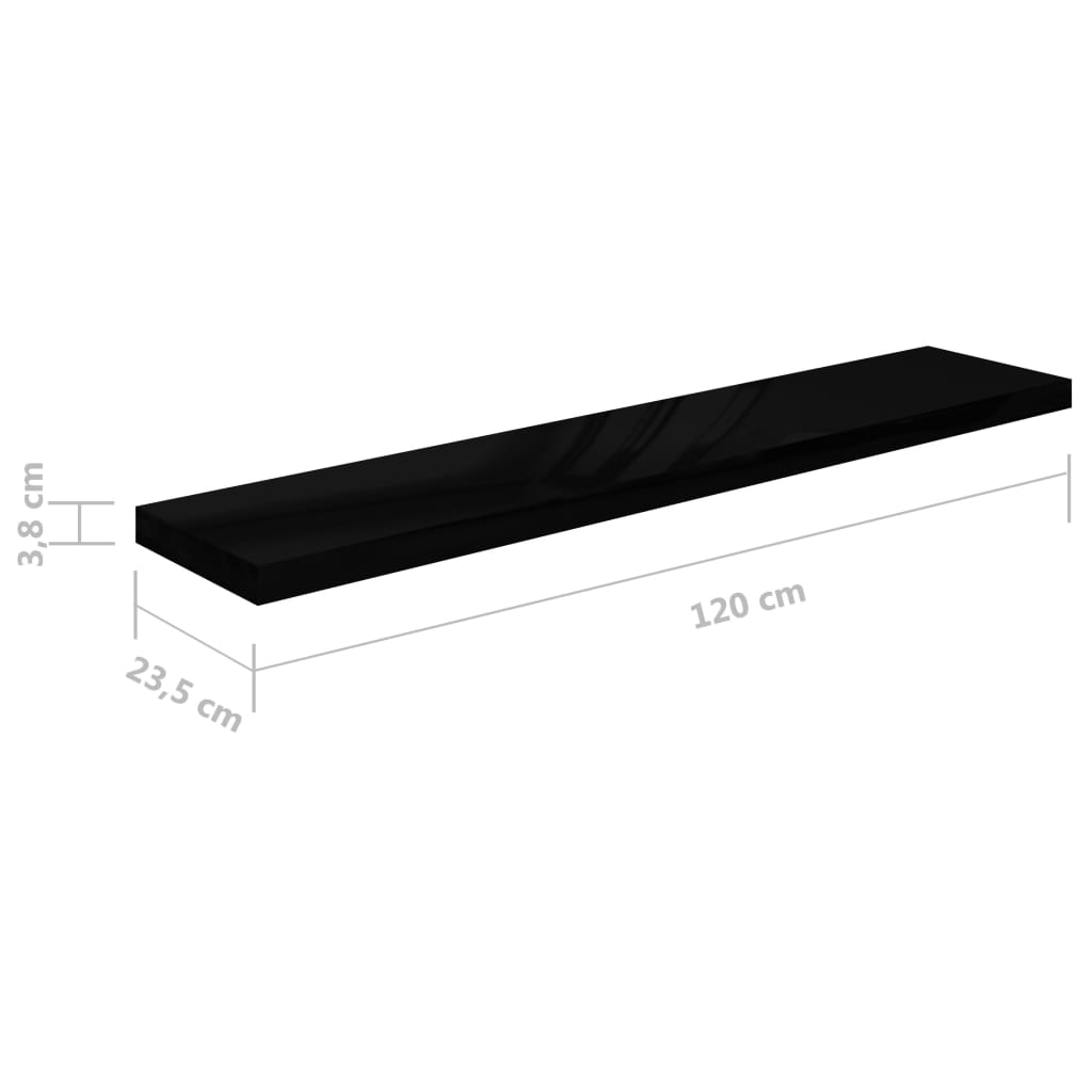 Kelluvat seinähyllyt 2kpl korkeakiilto musta 120x23,5x3,8cm - Sisustajankoti.fi