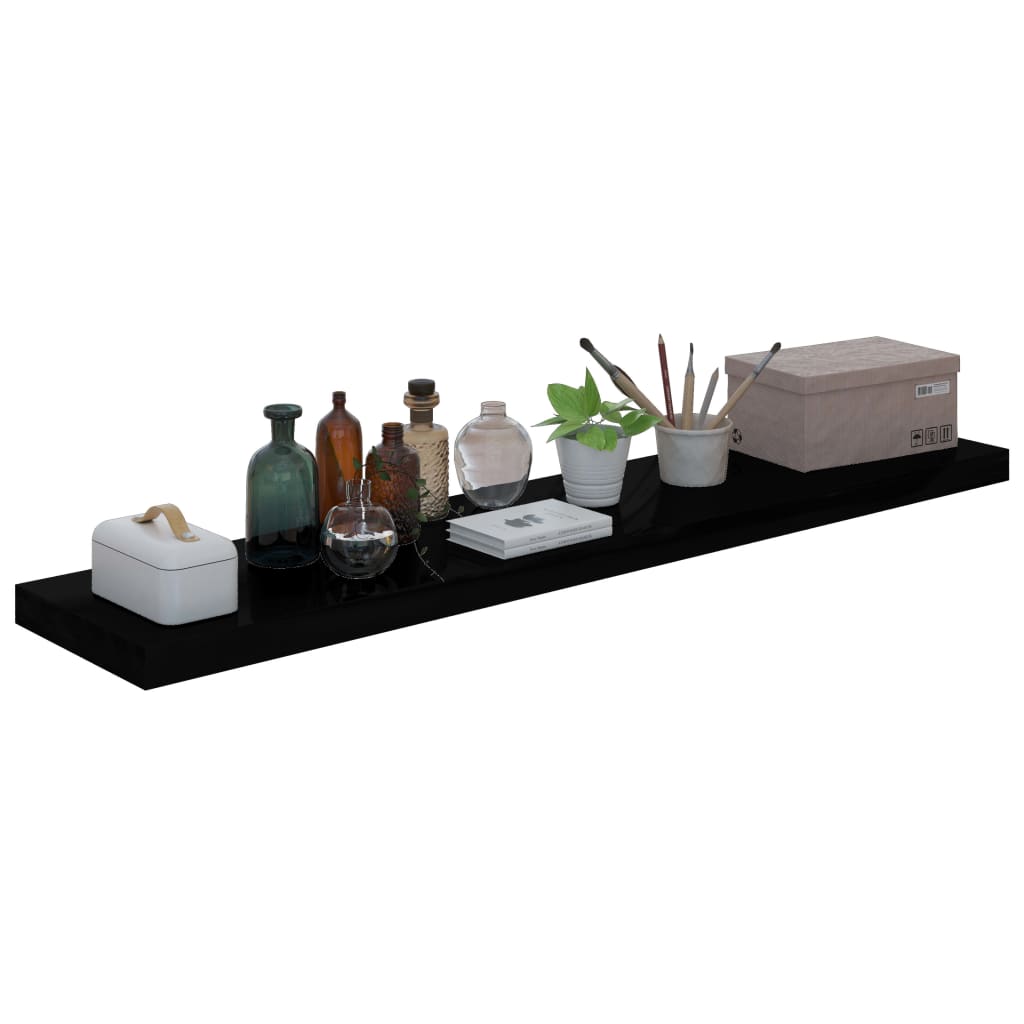 Kelluvat seinähyllyt 4kpl korkeakiilto musta 120x23,5x3,8cm - Sisustajankoti.fi