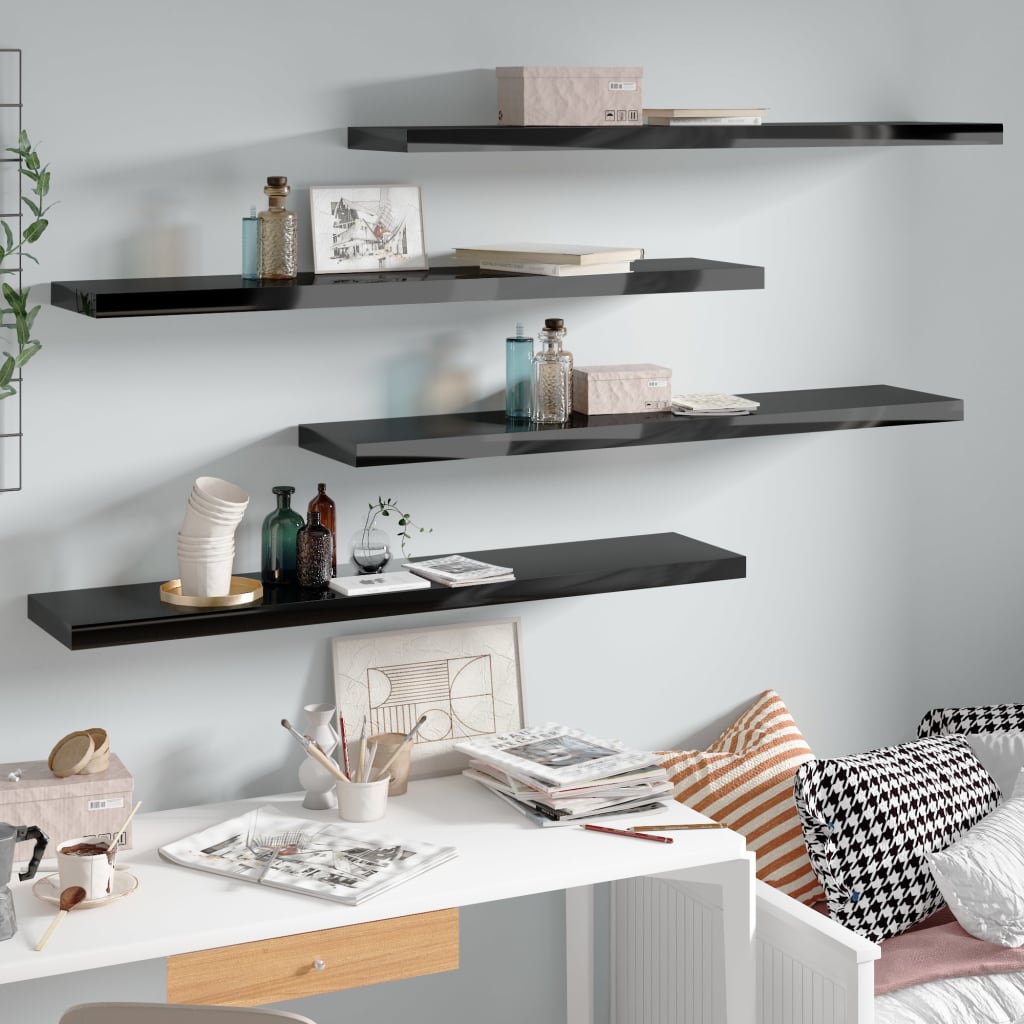 Kelluvat seinähyllyt 4kpl korkeakiilto musta 120x23,5x3,8cm - Sisustajankoti.fi