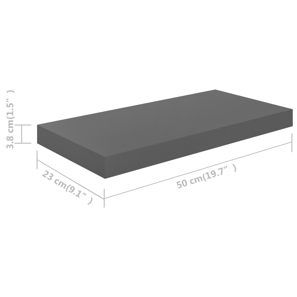 Kelluva seinähylly korkeakiilto harmaa 50x23x3,8 cm MDF - Sisustajankoti.fi