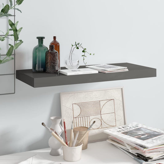 Kelluva seinähylly korkeakiilto harmaa 60x23,5x3,8 cm MDF - Sisustajankoti.fi