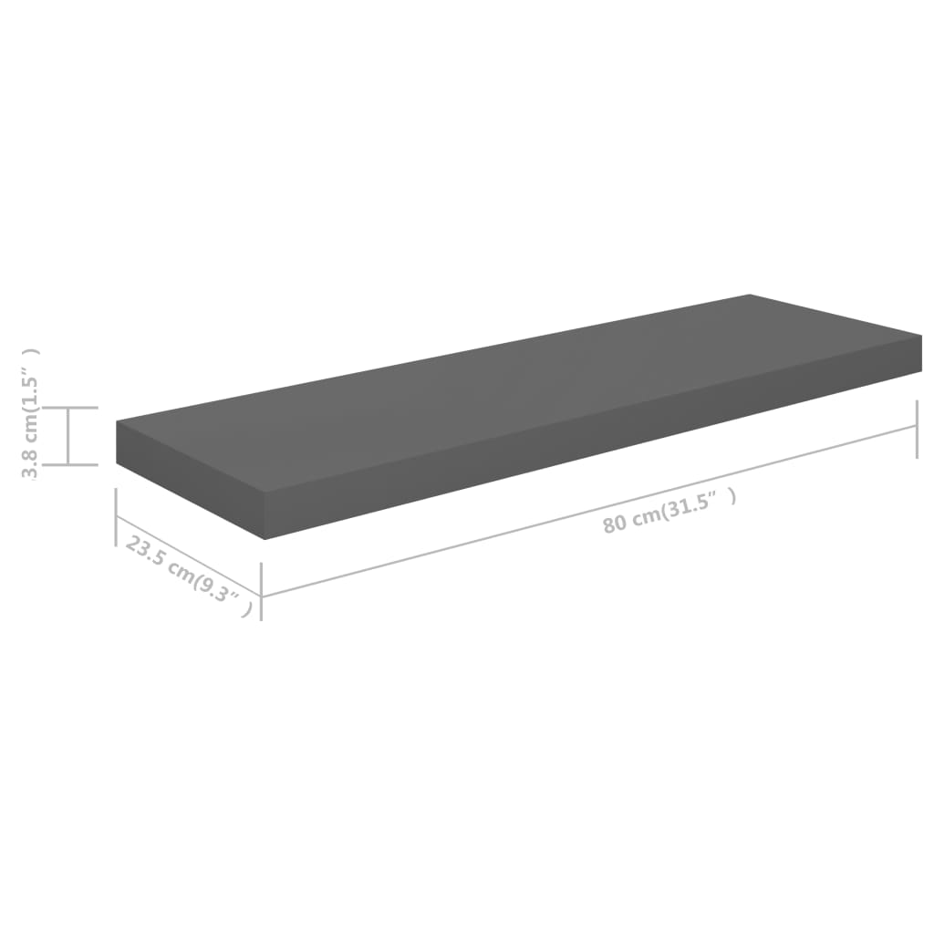 Kelluva seinähylly korkeakiilto harmaa 80x23,5x3,8 cm MDF - Sisustajankoti.fi