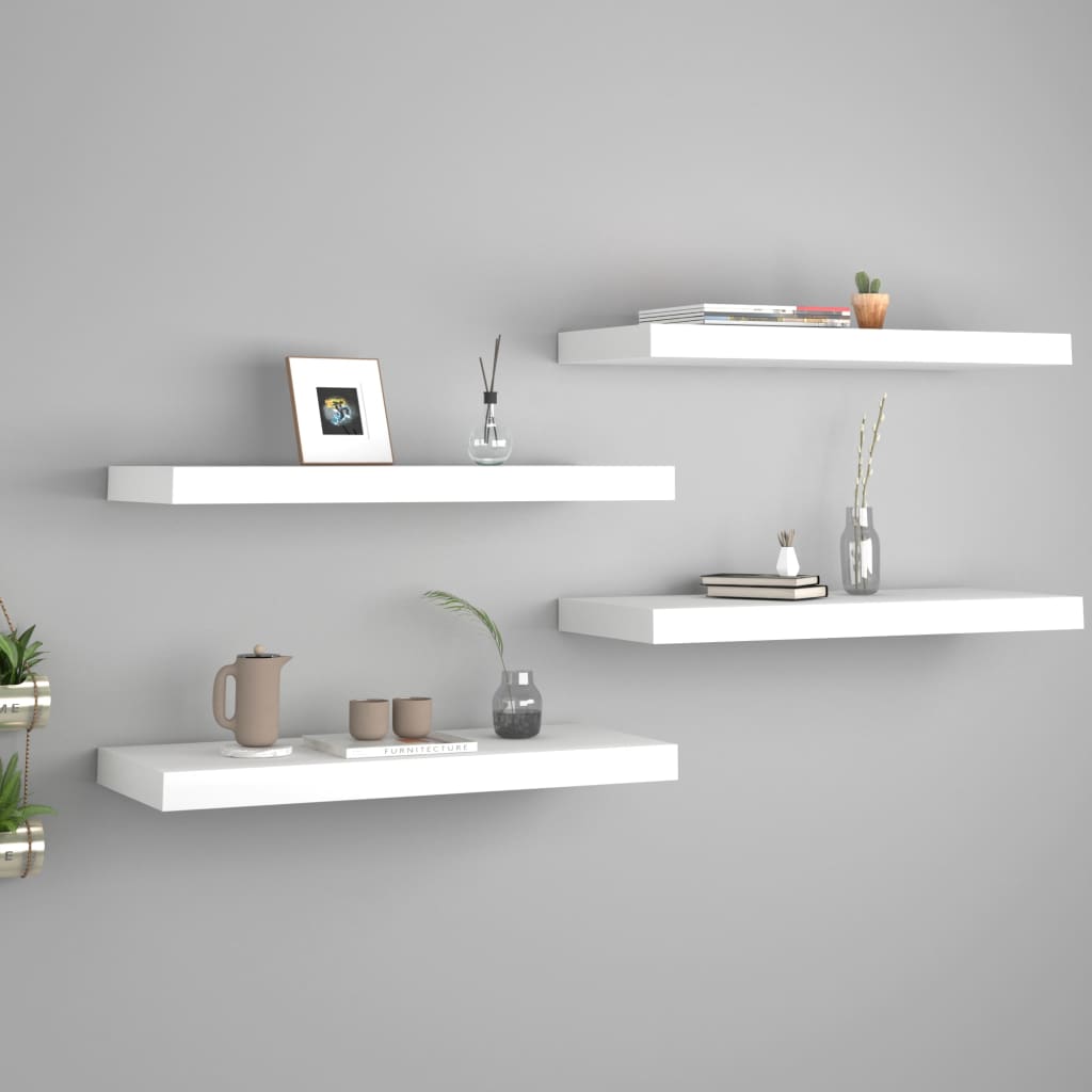 Kelluvat seinähyllyt 4 kpl valkoinen 60x23,5x3,8cm MDF - Sisustajankoti.fi