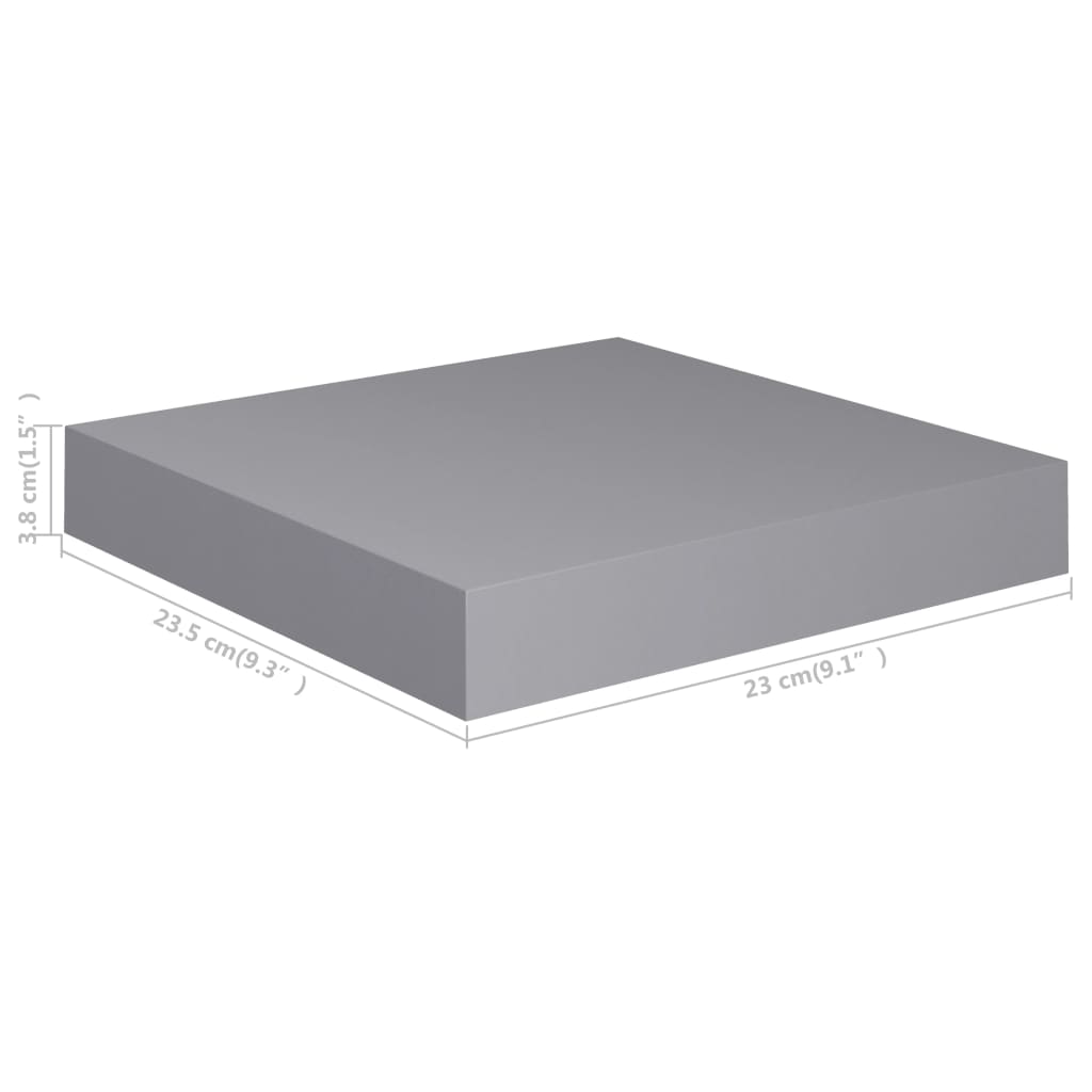 Kelluvat seinähyllyt 2 kpl harmaa 23x23,5x3,8 cm MDF - Sisustajankoti.fi