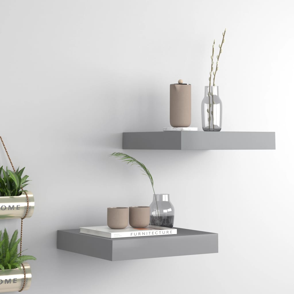 Kelluvat seinähyllyt 2 kpl harmaa 23x23,5x3,8 cm MDF - Sisustajankoti.fi