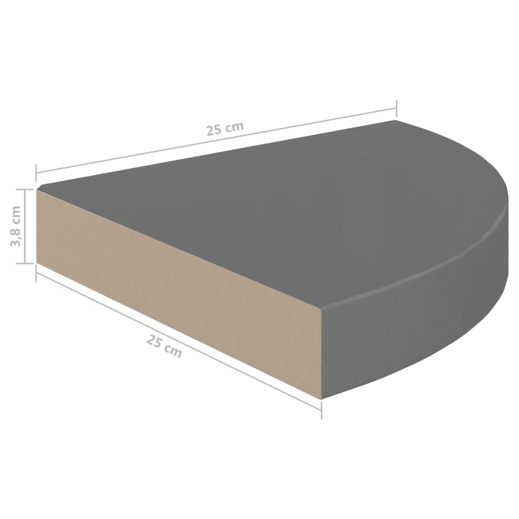 Kelluvat kulmahyllyt 2 kpl korkeakiilto harmaa 25x25x3,8 cm MDF - Sisustajankoti.fi