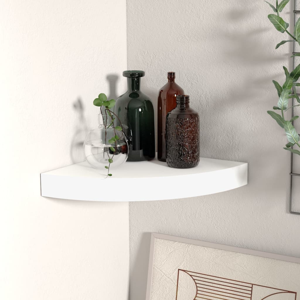 Kelluva kulmahylly valkoinen 25x25x3,8 cm MDF - Sisustajankoti.fi