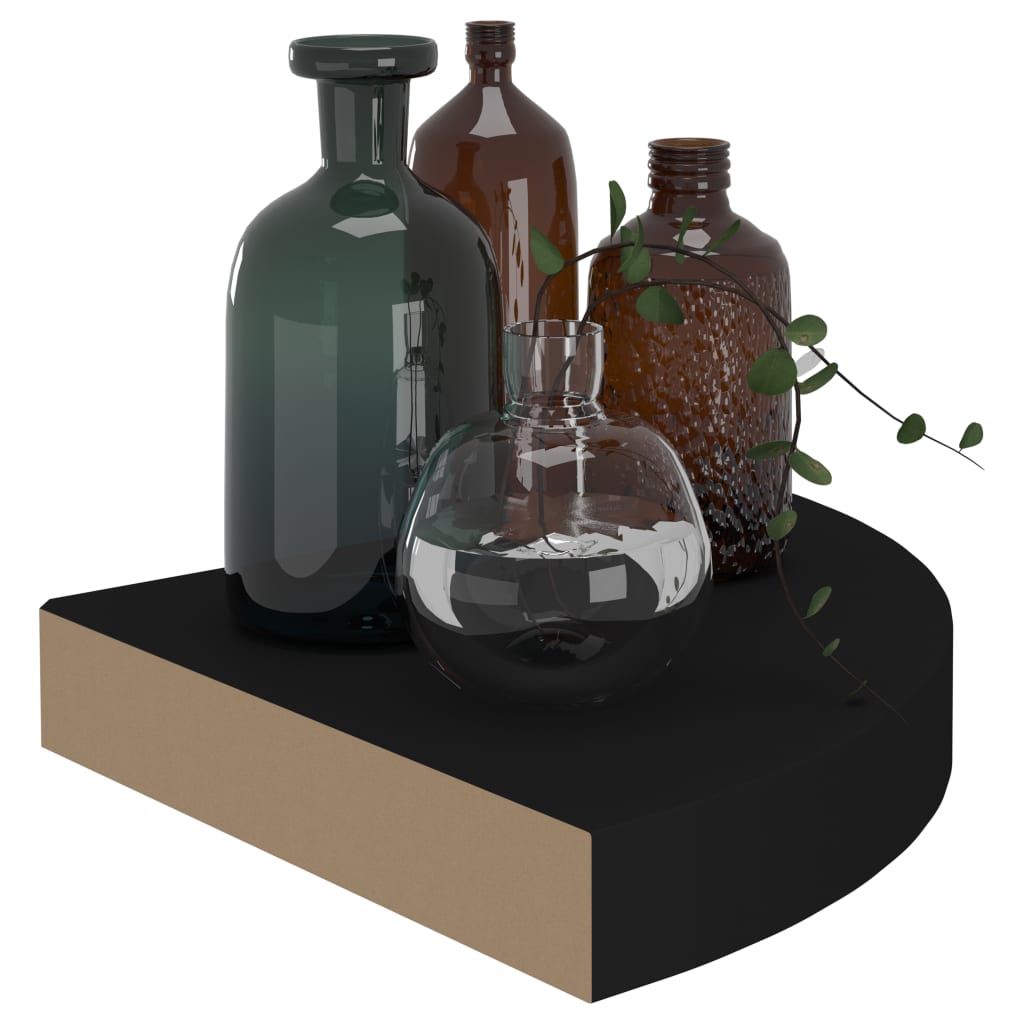 Kelluva kulmahylly musta 25x25x3,8 cm MDF - Sisustajankoti.fi