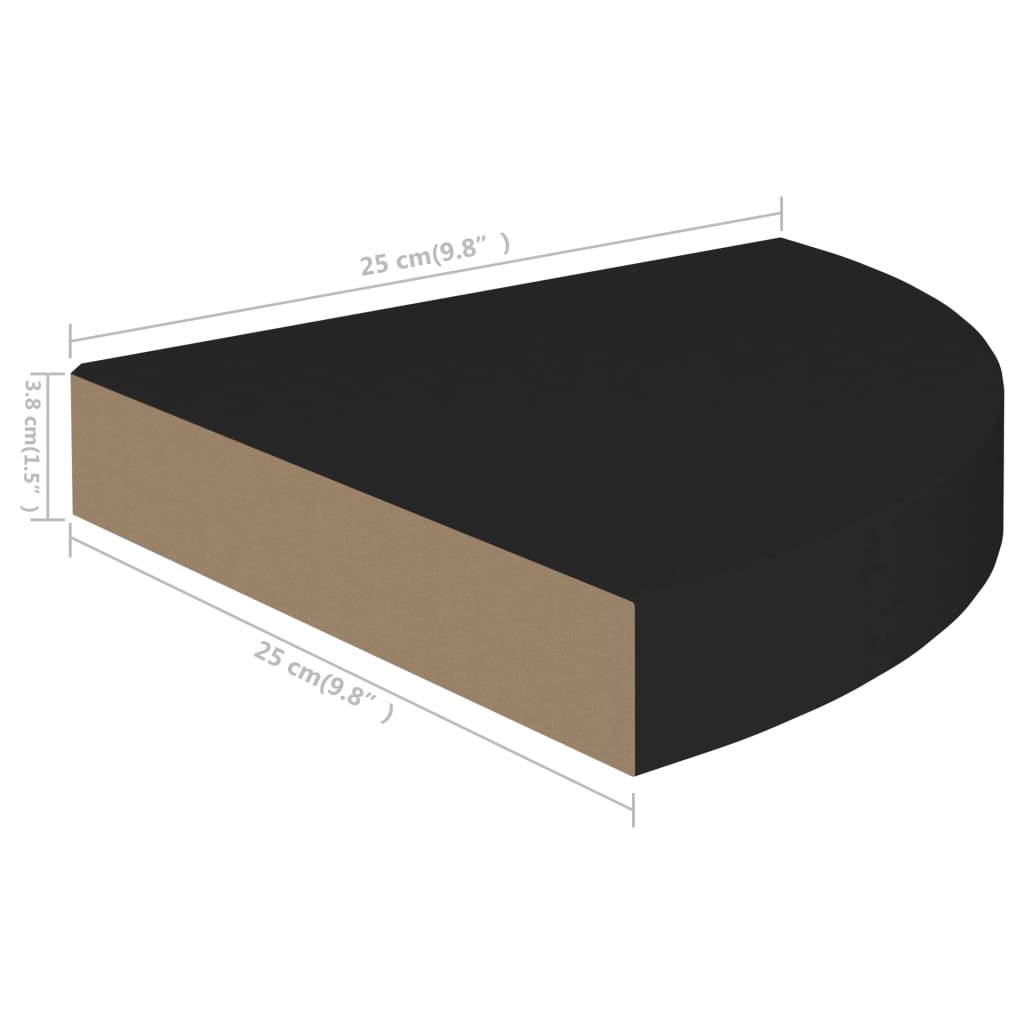 Kelluva kulmahylly musta 25x25x3,8 cm MDF - Sisustajankoti.fi