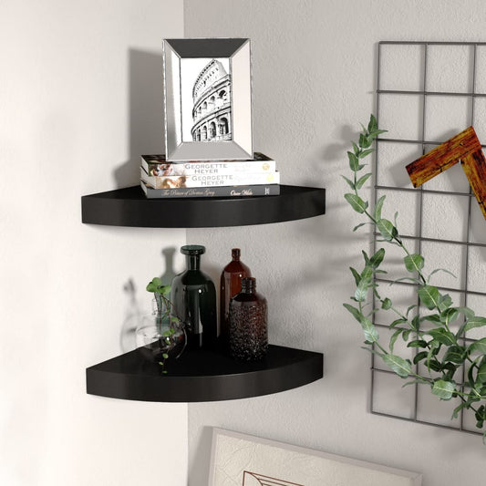Kelluvat kulmahyllyt 2 kpl musta 25x25x3,8 cm MDF - Sisustajankoti.fi