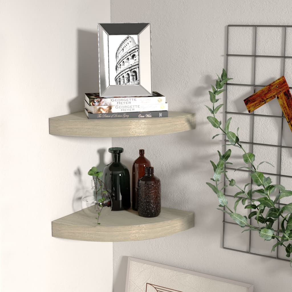 Kelluvat kulmahyllyt 2 kpl tammi 25x25x3,8 cm MDF - Sisustajankoti.fi