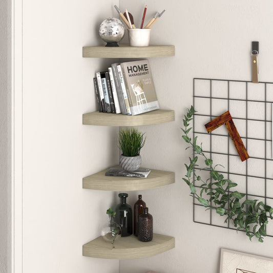 Kelluvat kulmahyllyt 4 kpl tammi 25x25x3,8 cm MDF - Sisustajankoti.fi