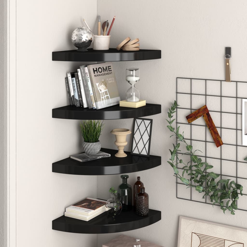 Kelluvat kulmahyllyt 4 kpl musta 35x35x3,8 cm MDF - Sisustajankoti.fi