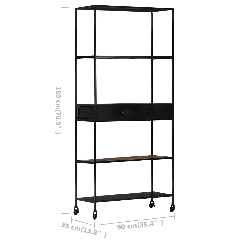Kirjahylly 90x35x180 cm karkea mangopuu ja rauta - Sisustajankoti.fi