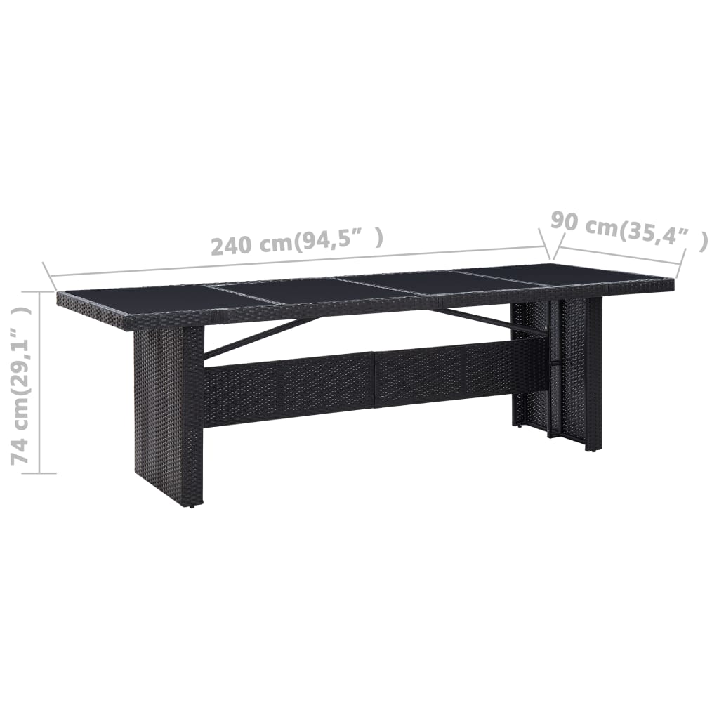 Puutarhapöytä musta 240x90x74 cm polyrottinki ja lasi - Sisustajankoti.fi