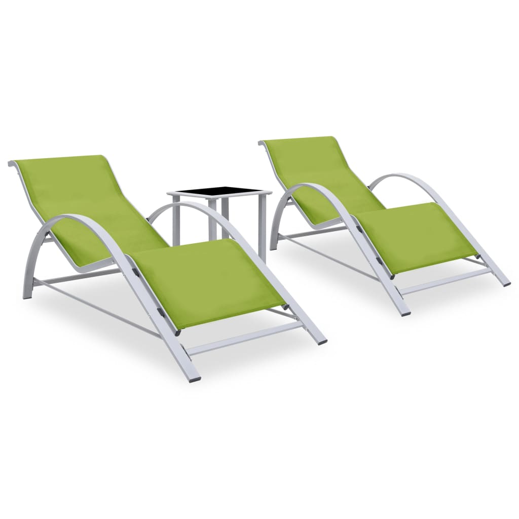 310540 Sun Loungers 2 pcs with Table Aluminium Green - Sisustajankoti.fi