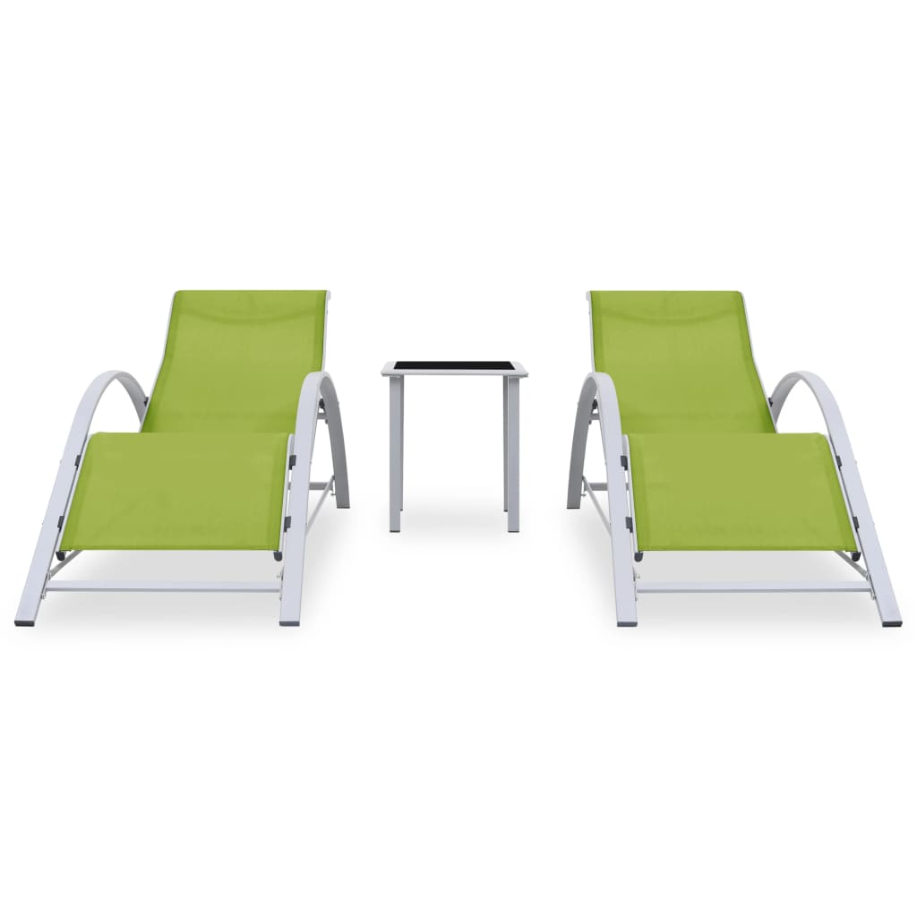 310540 Sun Loungers 2 pcs with Table Aluminium Green - Sisustajankoti.fi