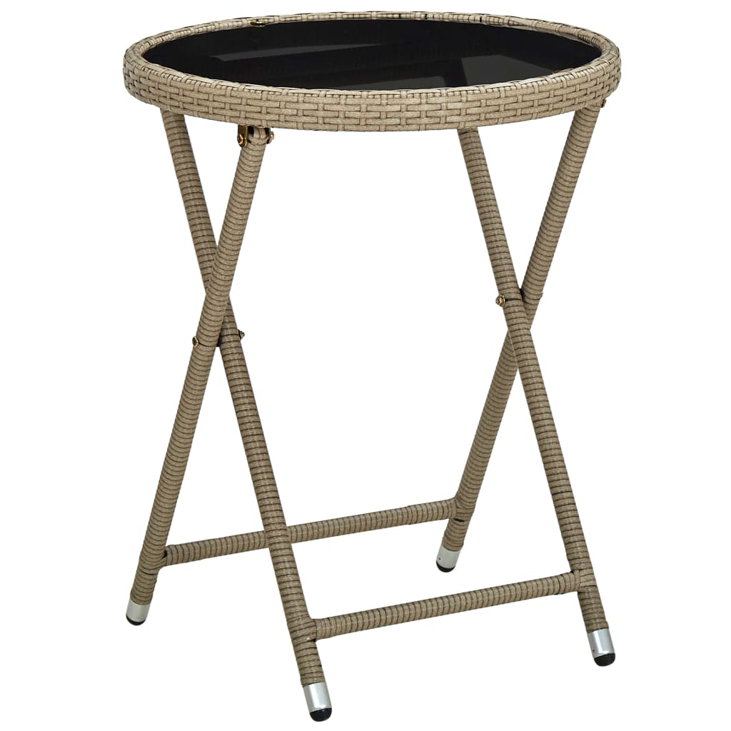 Teepöytä beige 60 cm polyrottinki ja karkaistu lasi - Sisustajankoti.fi