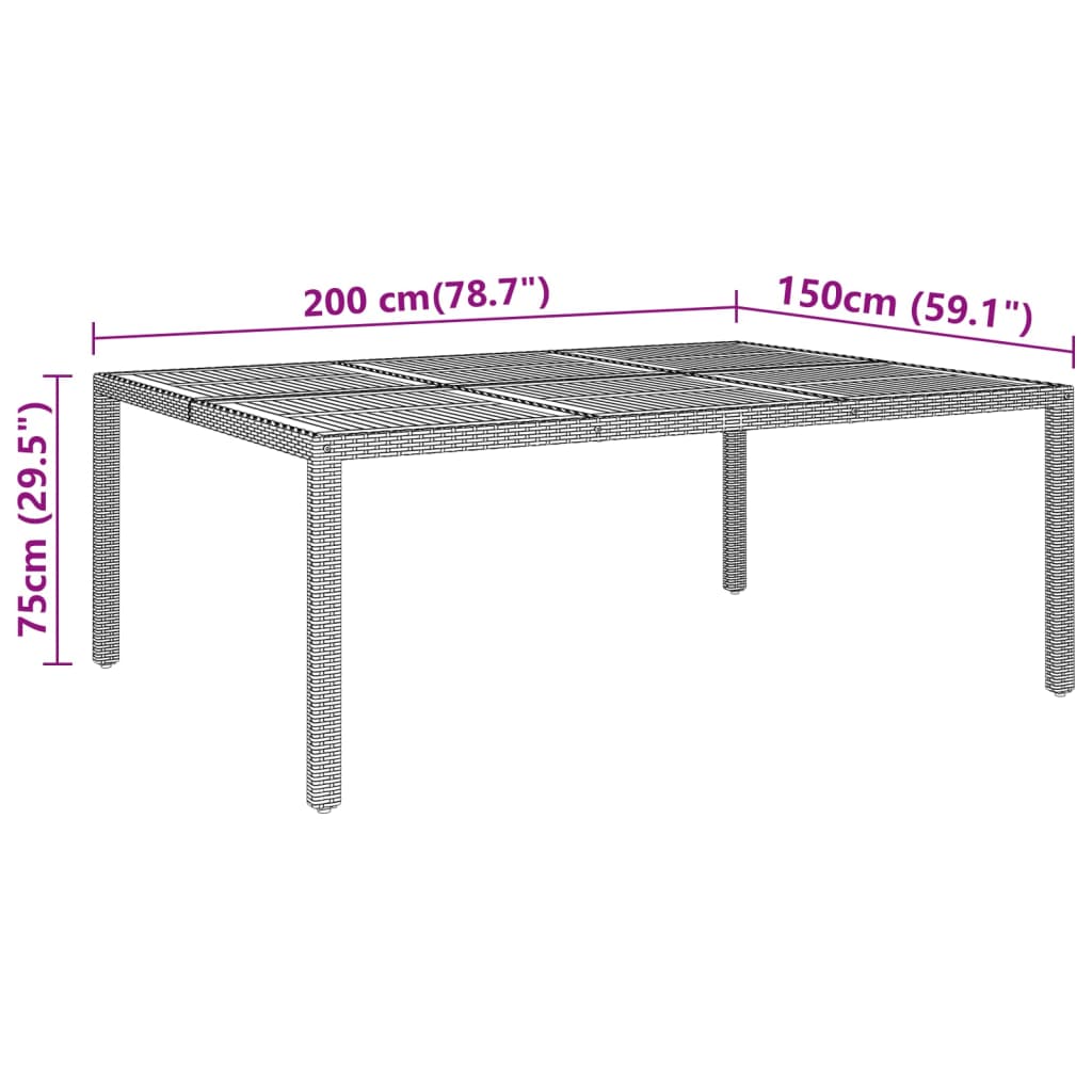 Puutarhapöytä 200x150x75 cm akaasiapuu ja polyrottinki harmaa - Sisustajankoti.fi