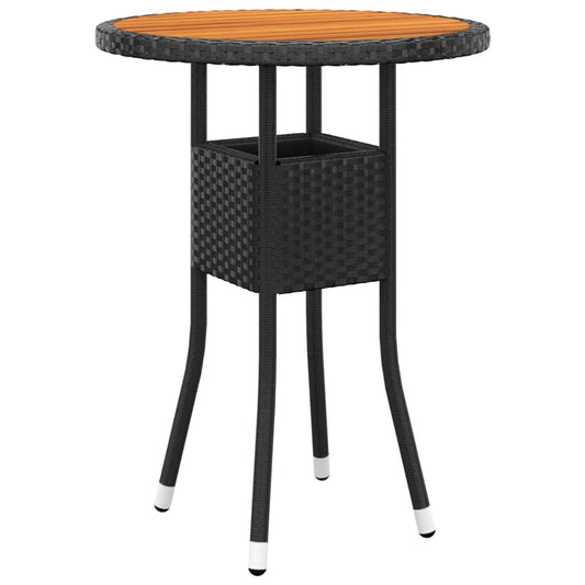 Puutarhapöytä Ø60x75 cm akaasiapuu ja polyrottinki musta - Sisustajankoti.fi