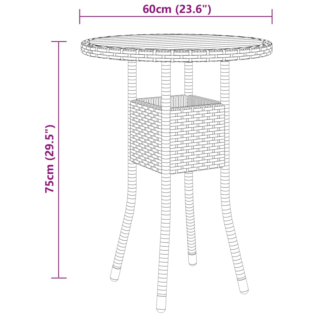 Puutarhapöytä Ø60x75 cm akaasiapuu ja polyrottinki musta - Sisustajankoti.fi