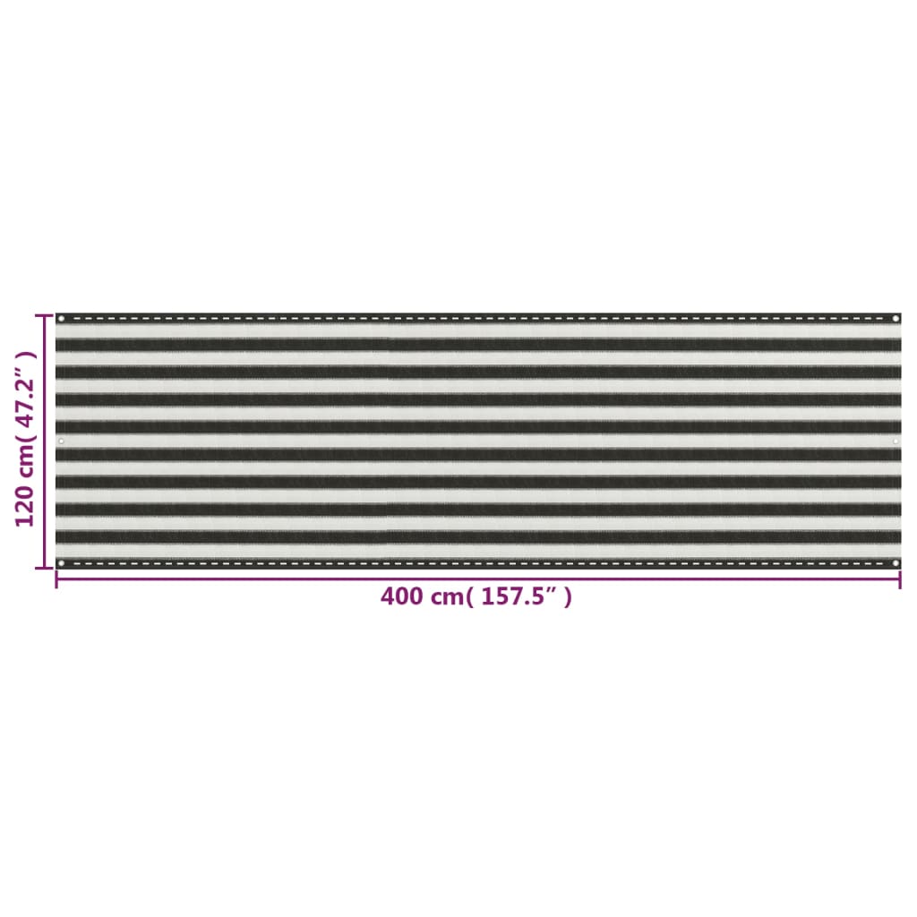 Parvekkeen suoja HDPE 120x400 cm antrasiitti ja valkoinen - Sisustajankoti.fi