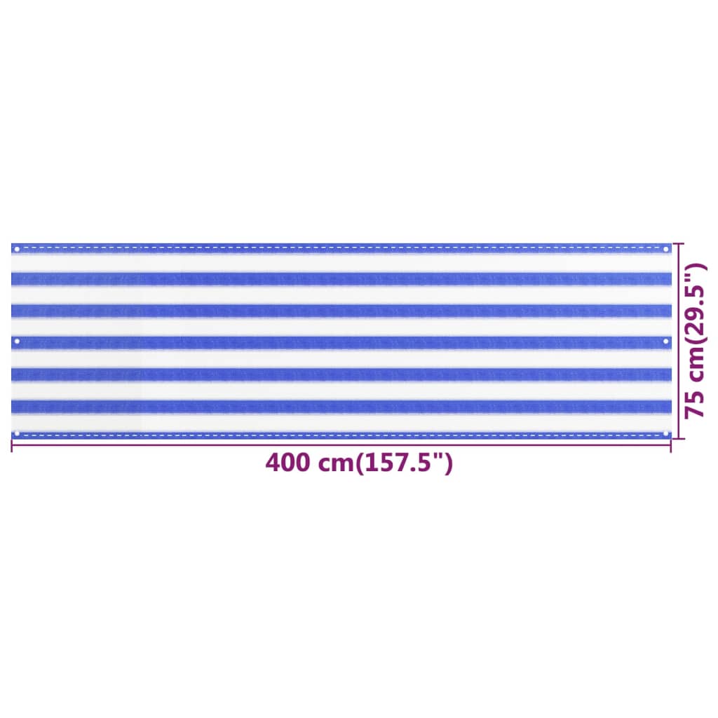 Parvekkeen suoja sininen ja valkoinen 75x400 cm HDPE - Sisustajankoti.fi
