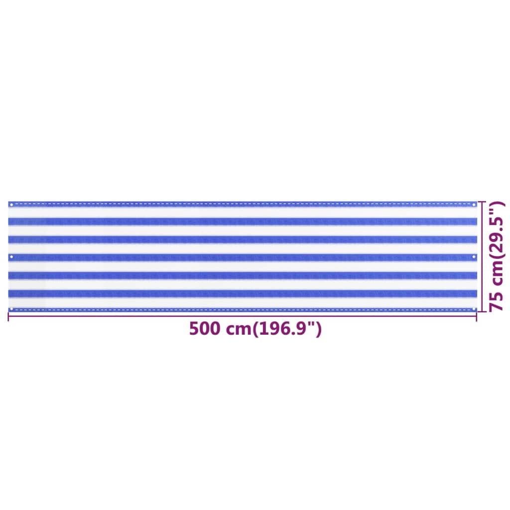 Parvekkeen suoja sininen ja valkoinen 75x500 cm HDPE - Sisustajankoti.fi