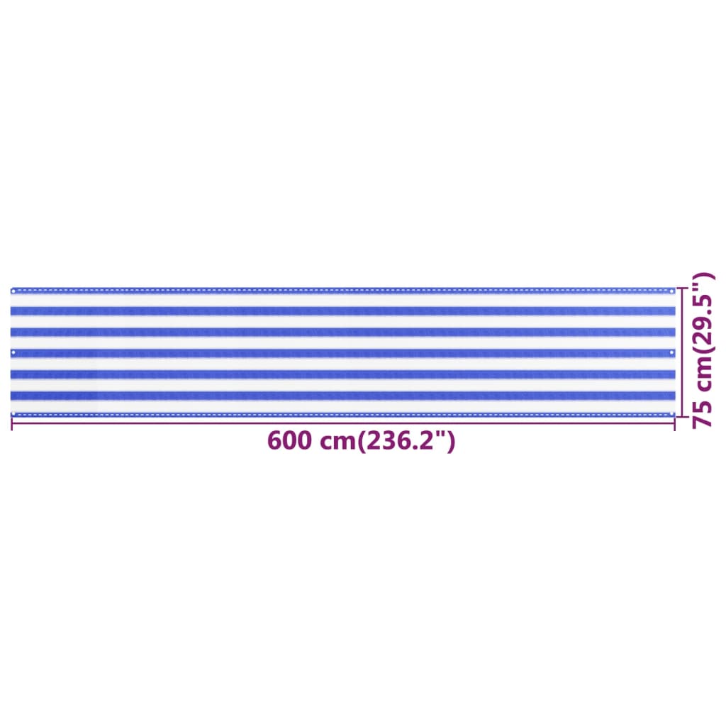 Parvekkeen suoja sininen ja valkoinen 75x600 cm HDPE - Sisustajankoti.fi