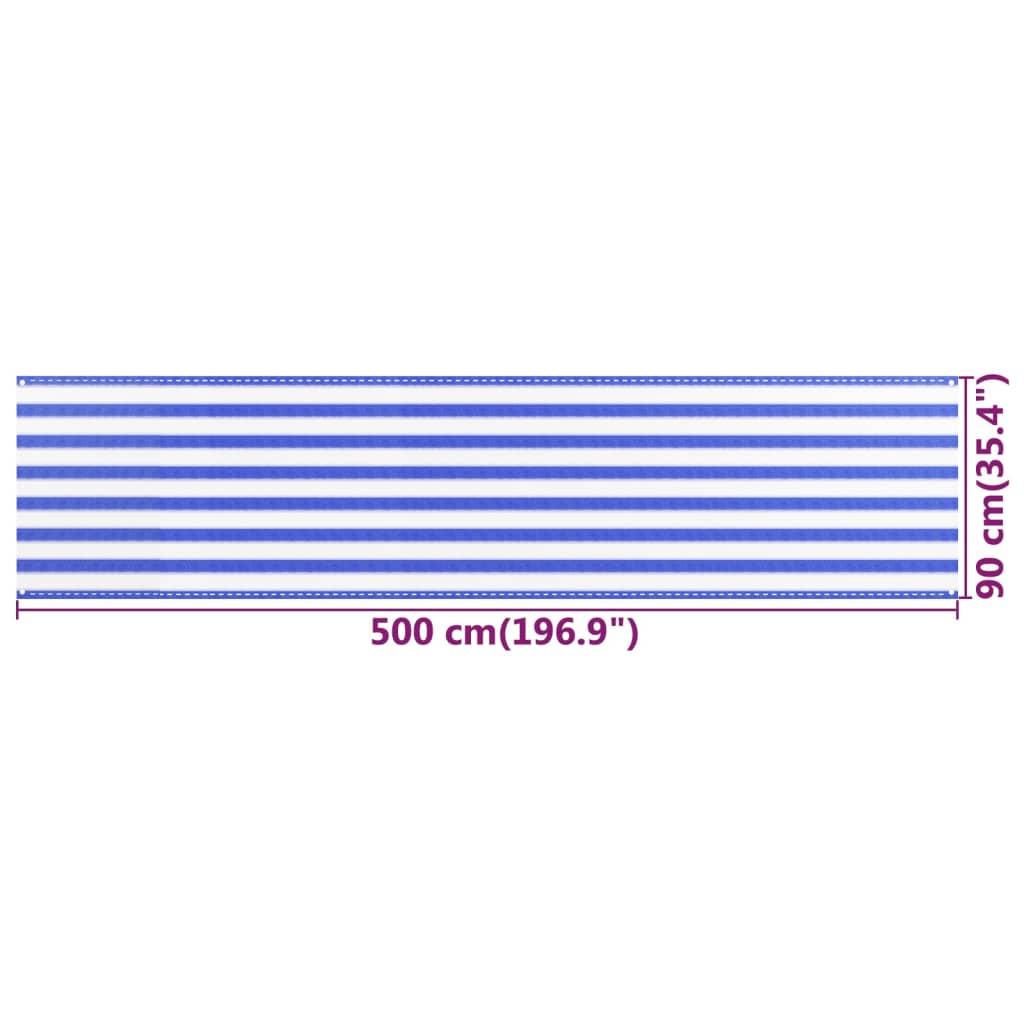 Parvekkeen suoja sininen ja valkoinen 90x500 cm HDPE - Sisustajankoti.fi