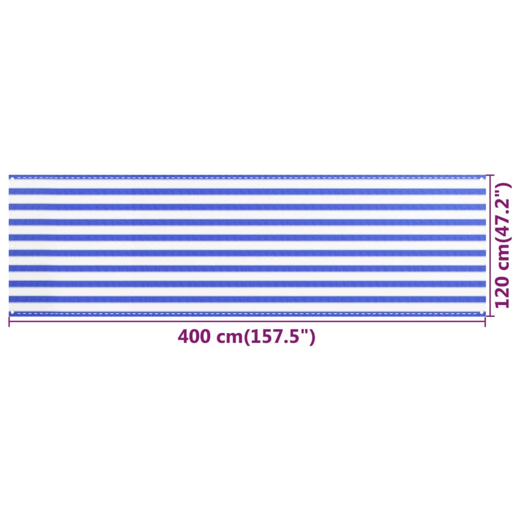Parvekkeen suoja sininen ja valkoinen 120x400 cm HDPE - Sisustajankoti.fi
