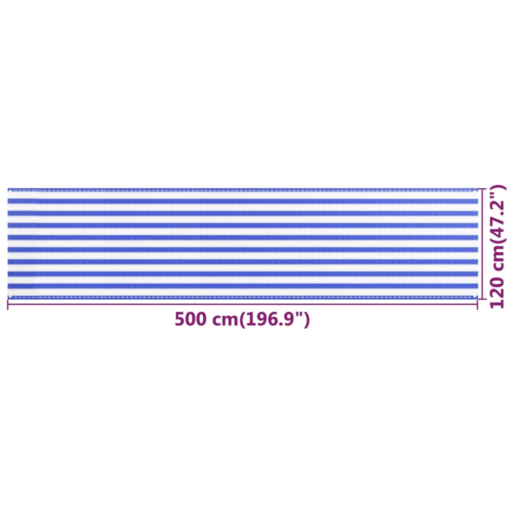 Parvekkeen suoja sininen ja valkoinen 120x500 cm HDPE - Sisustajankoti.fi
