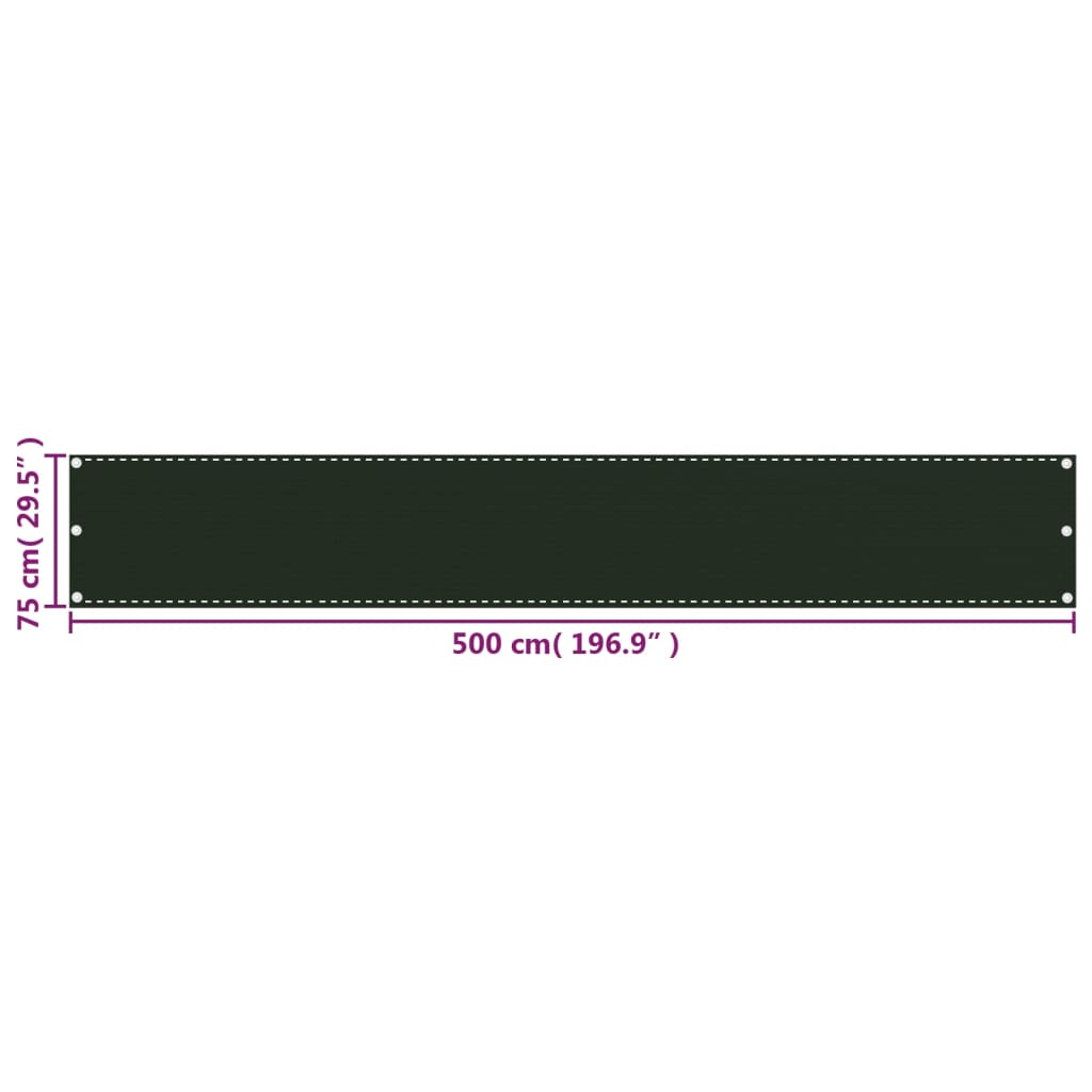 Parvekkeen suoja tummanvihreä 75x500 cm HDPE - Sisustajankoti.fi