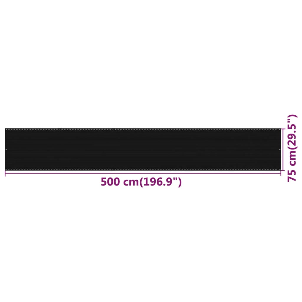 Parvekkeen suoja musta 75x500 cm HDPE - Sisustajankoti.fi
