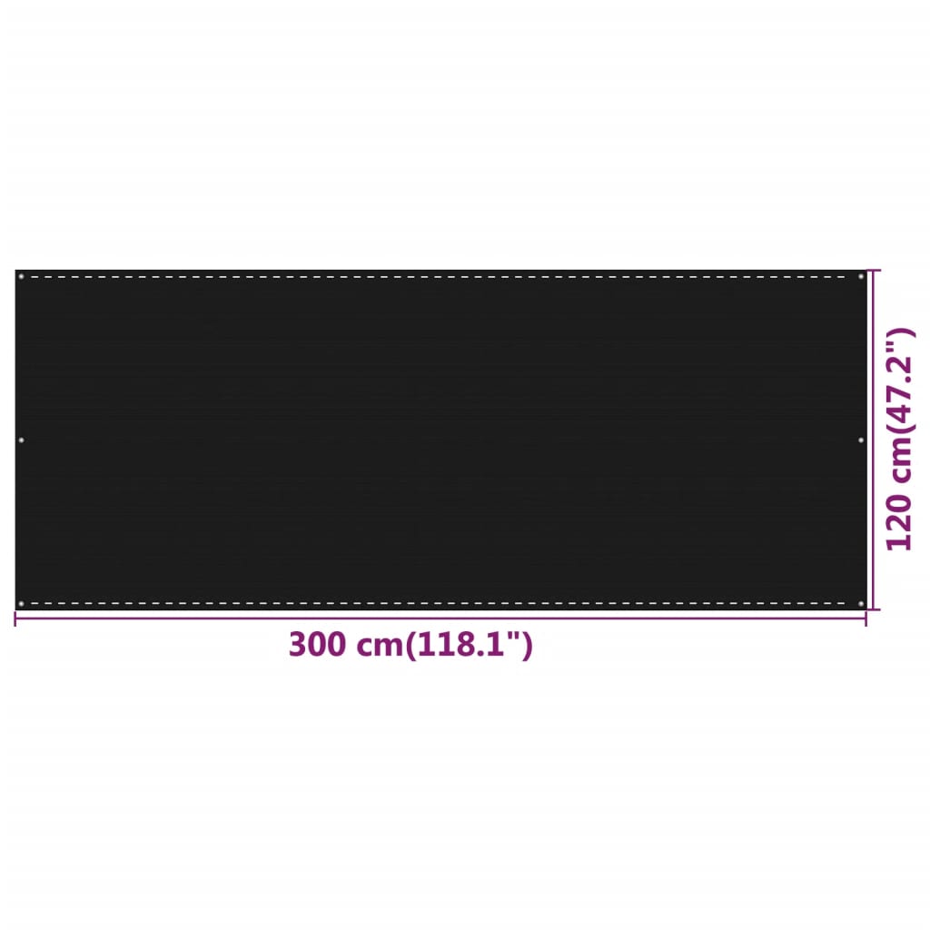 Parvekkeen suoja musta 120x300 cm HDPE - Sisustajankoti.fi