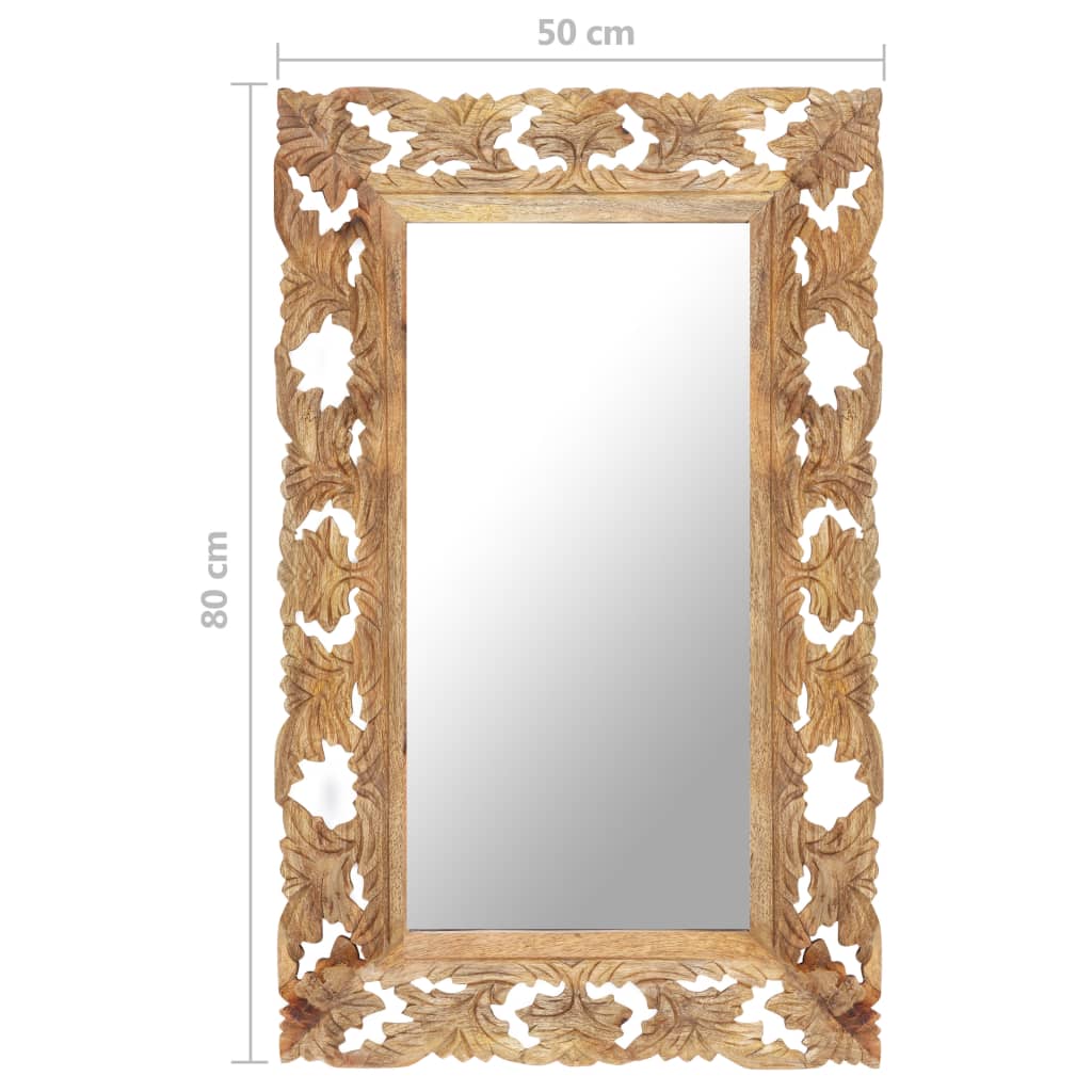 Käsinveistetty peili ruskea 80x50 cm täysi mangopuu - Sisustajankoti.fi