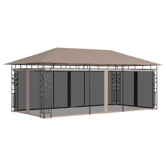 Huvimaja hyttysverkolla 6x3x2,73 m harmaanruskea 180 g/m² - Sisustajankoti.fi