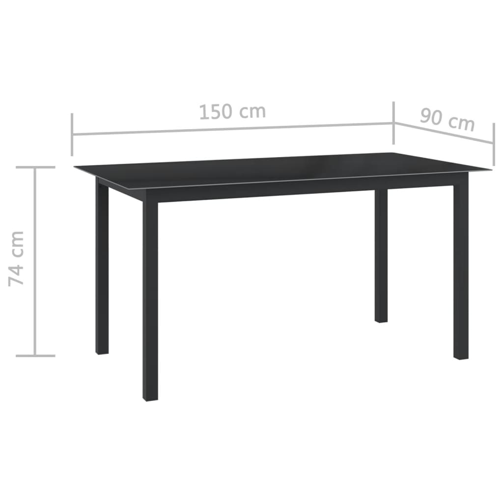 Puutarhapöytä musta 150x90x74 cm alumiini ja lasi - Sisustajankoti.fi