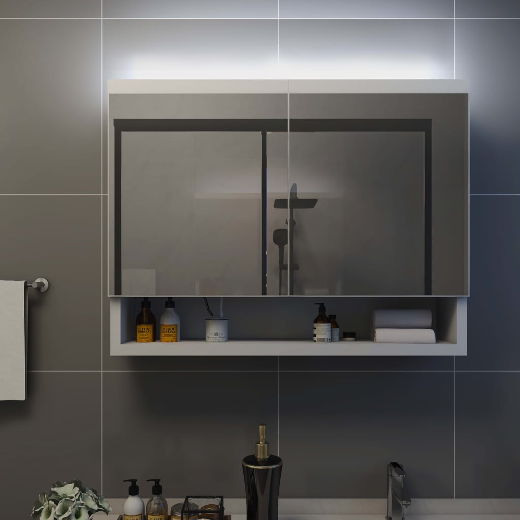 LED kylpyhuoneen peilikaappi valkoinen 80x15x60 cm MDF - Sisustajankoti.fi