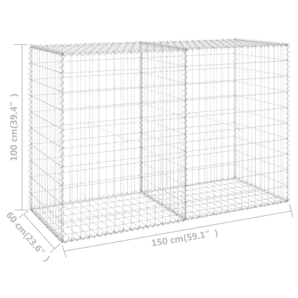 Gabion-kivikori kansilla galvanoitu teräs 150x60x100 cm - Sisustajankoti.fi