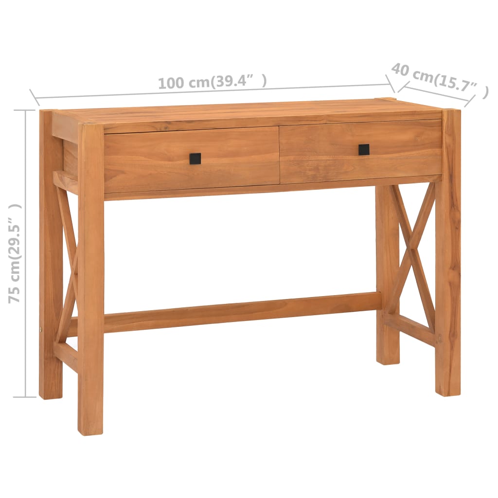 Kirjoituspöytä 2 vetolaatikolla 100x40x75cm kierrätetty tiikki - Sisustajankoti.fi