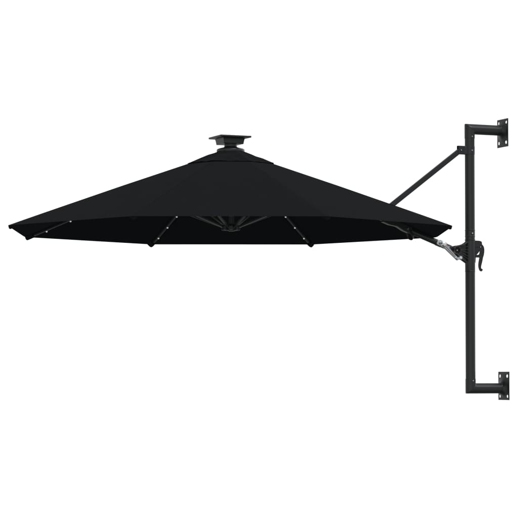 Seinäkiinnitteinen aurinkovarjo LED ja tolppa 300 cm musta - Sisustajankoti.fi