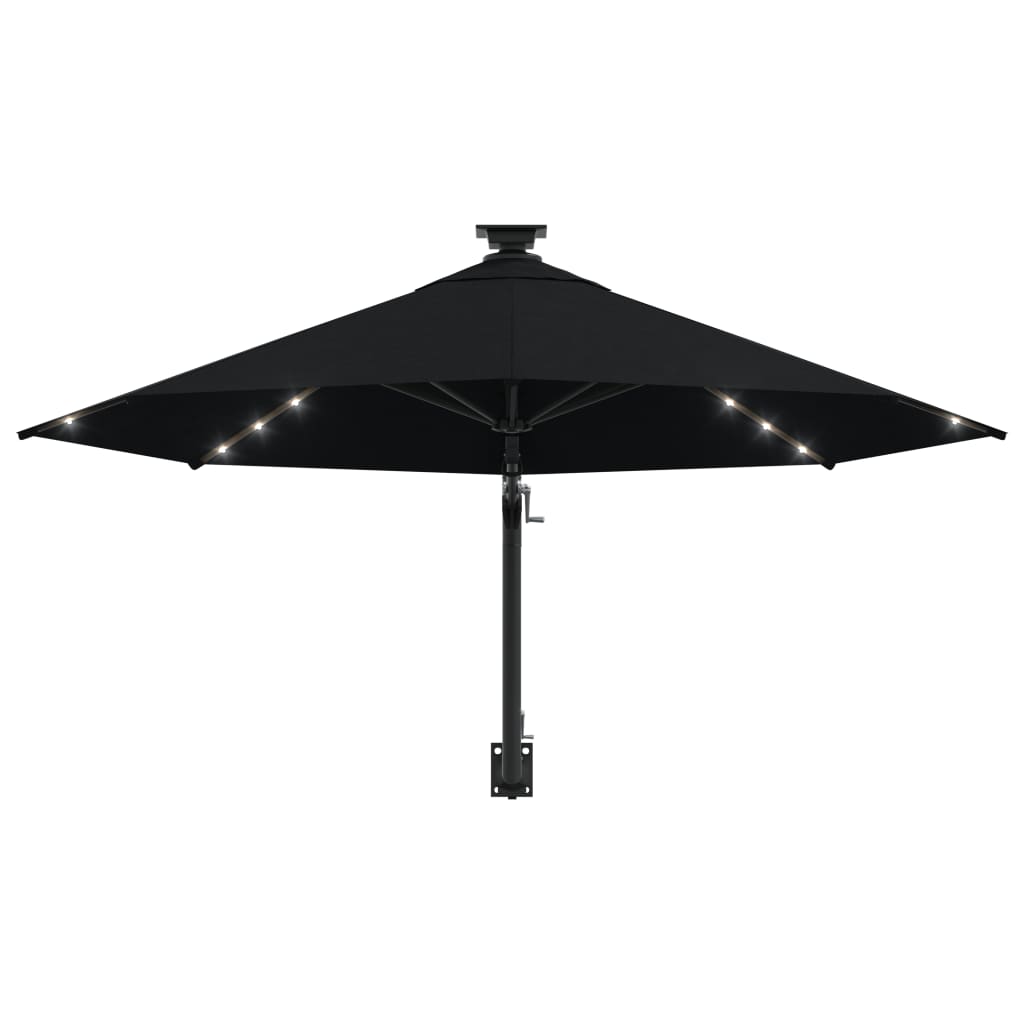 Seinäkiinnitteinen aurinkovarjo LED ja tolppa 300 cm musta - Sisustajankoti.fi