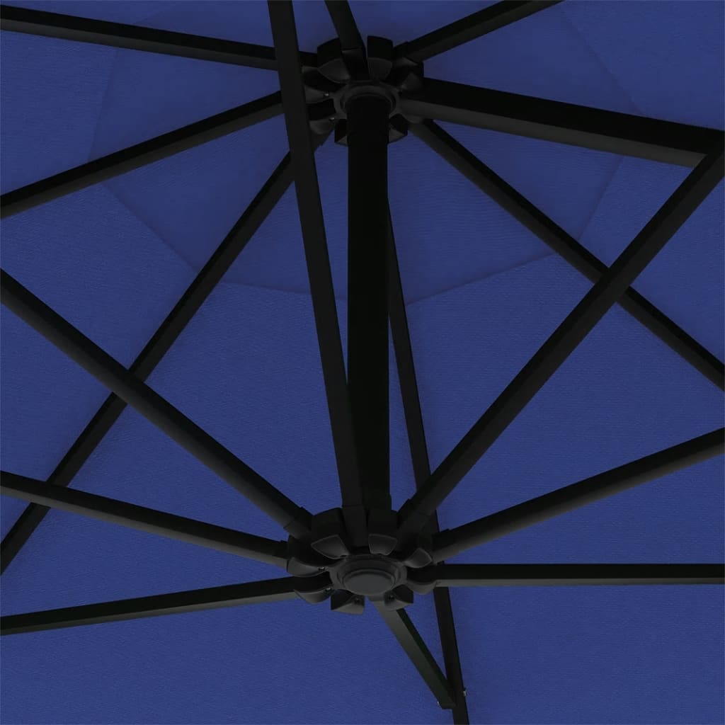 Seinäkiinnitteinen aurinkovarjo LED ja tolppa 300 cm sininen - Sisustajankoti.fi