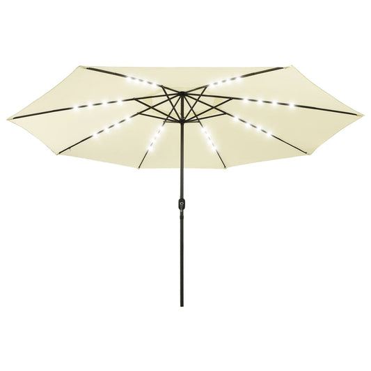 Aurinkovarjo LED-valot ja metallitanko 400 cm hiekka - Sisustajankoti.fi