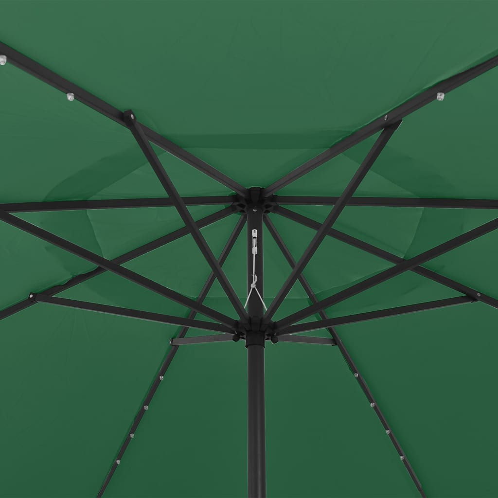 Aurinkovarjo LED-valot ja metallitanko 400 cm vihreä - Sisustajankoti.fi