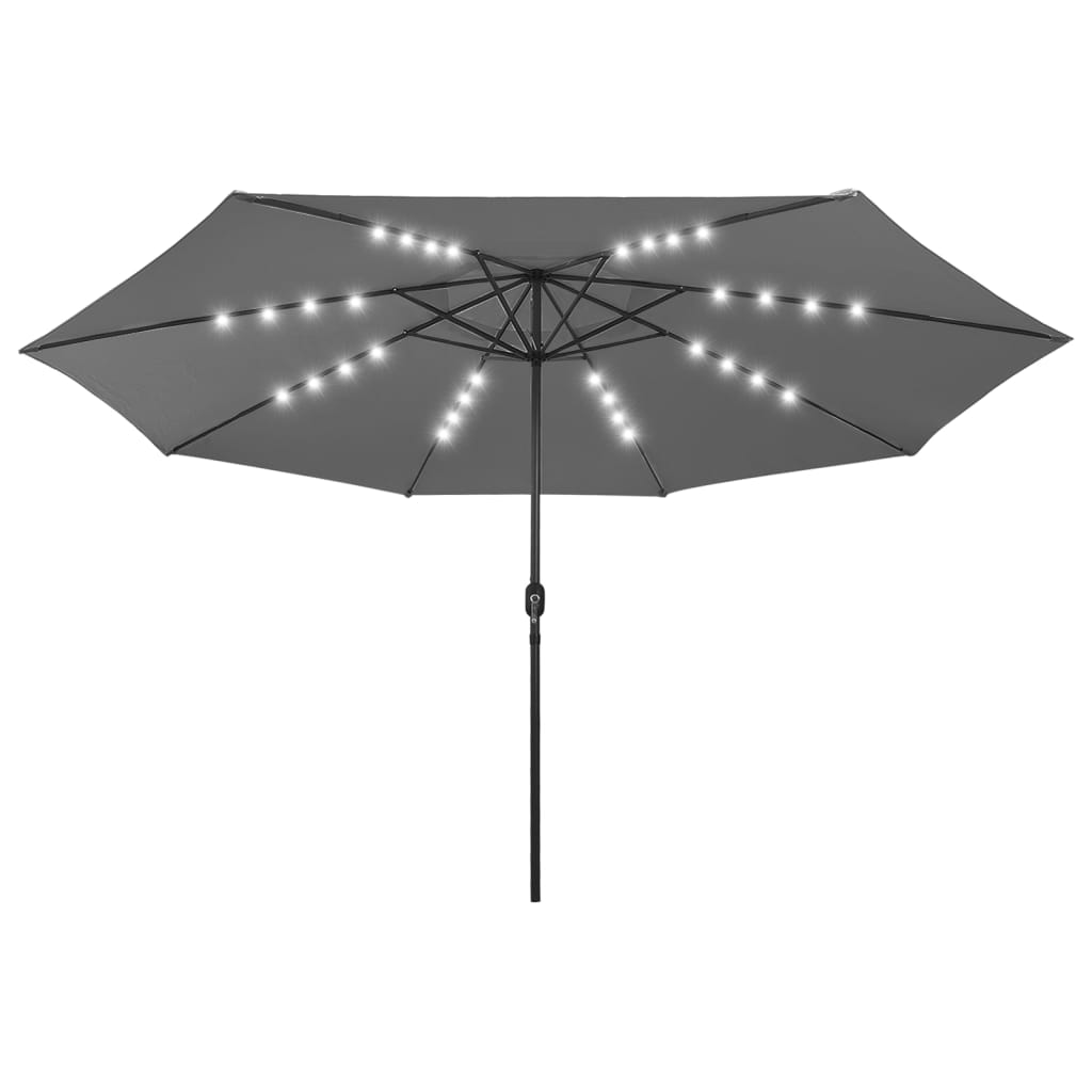 Aurinkovarjo LED-valot ja metallitanko 400 cm antrasiitti - Sisustajankoti.fi