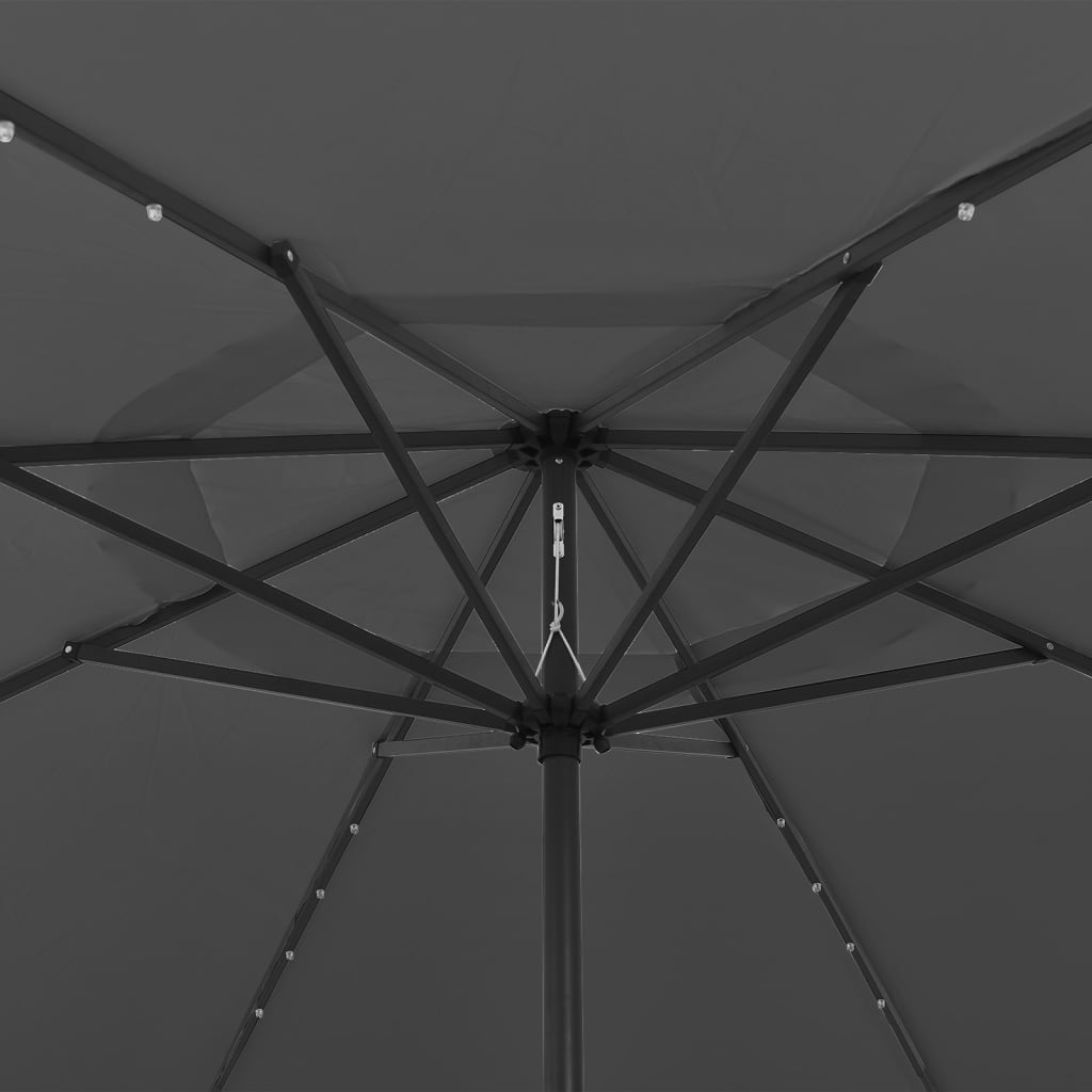 Aurinkovarjo LED-valot ja metallitanko 400 cm antrasiitti - Sisustajankoti.fi
