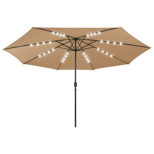 Aurinkovarjo LED-valot ja metallitanko 400 cm ruskeanharmaa - Sisustajankoti.fi