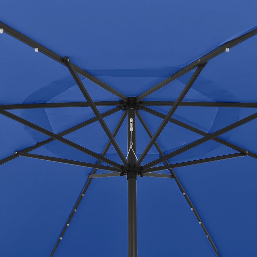 Aurinkovarjo LED-valot ja metallitanko 400 cm taivaansininen - Sisustajankoti.fi